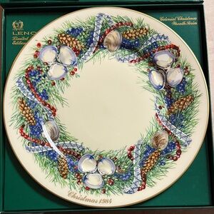 Lenox Colonial Christmas Wreath Plate 1984 Limited Edition Blue Red